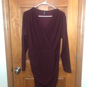 Burgundy Crossover Dress With Ruched Detail